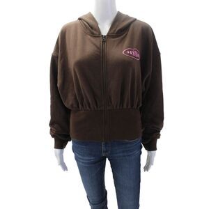 Tiger Mist Women Full-Zip Hoodie Brown Graphic 52% Cotton Size XS
